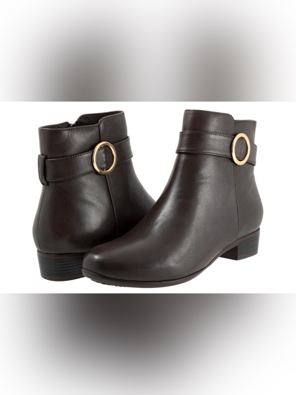 Trotters Melody Dark Brown Leather Ankle Boots Gold Ring Accent